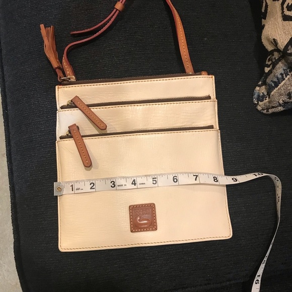 Dooney & Bourke Triple Zip Tassel Ivory & Brown Slim Leather Crossbody Bag - Picture 2 of 12